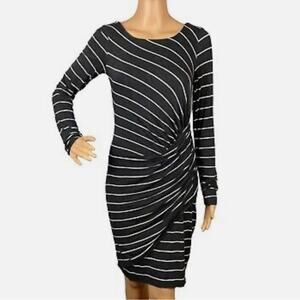 Bailey 44 Grey and White Striped Long sleeve bodycon Ruched dress size small